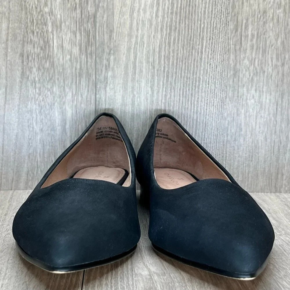 Caslon Shoes Womens Sz 7M Laurel Pointed Toe Water Resistant Flats Leather Black - Picture 4 of 12